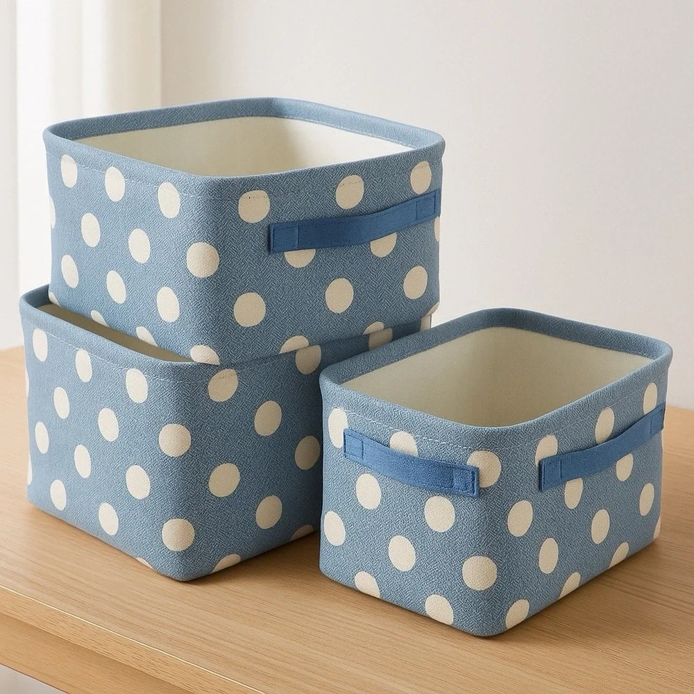 Steel Mill & Co Storage Bin Set of 3 Blue Polka Dot‎